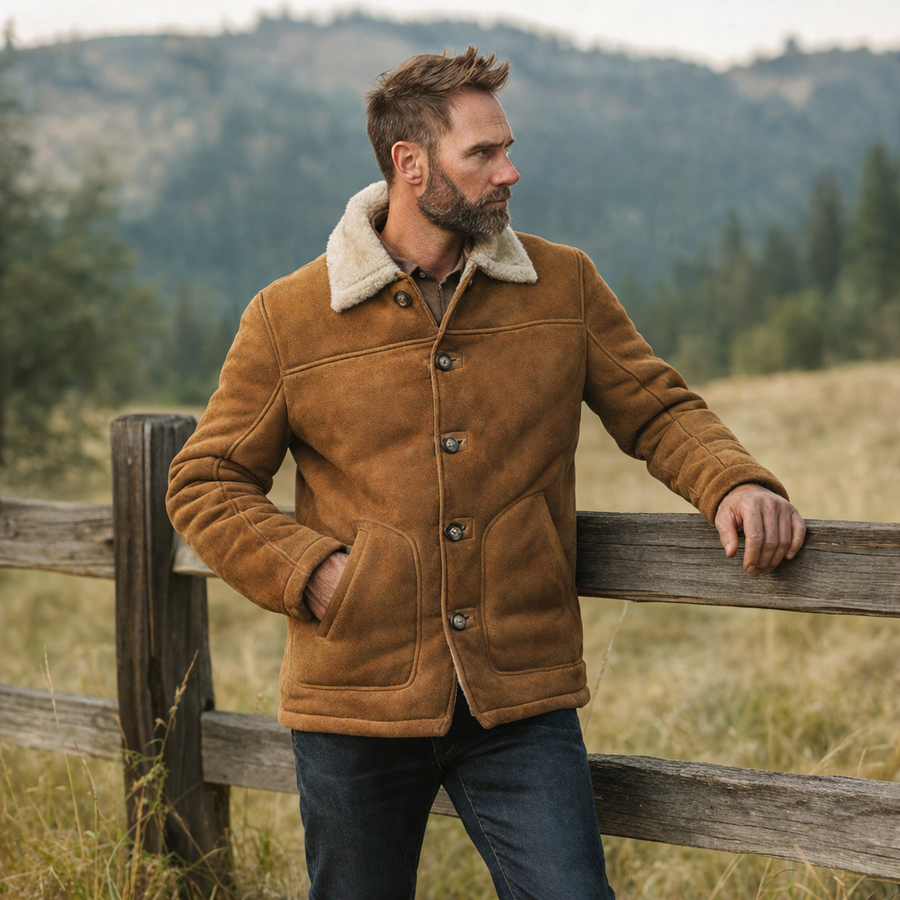 Shearling Wool Coat Durango Jacket - Saddle Tan Brown